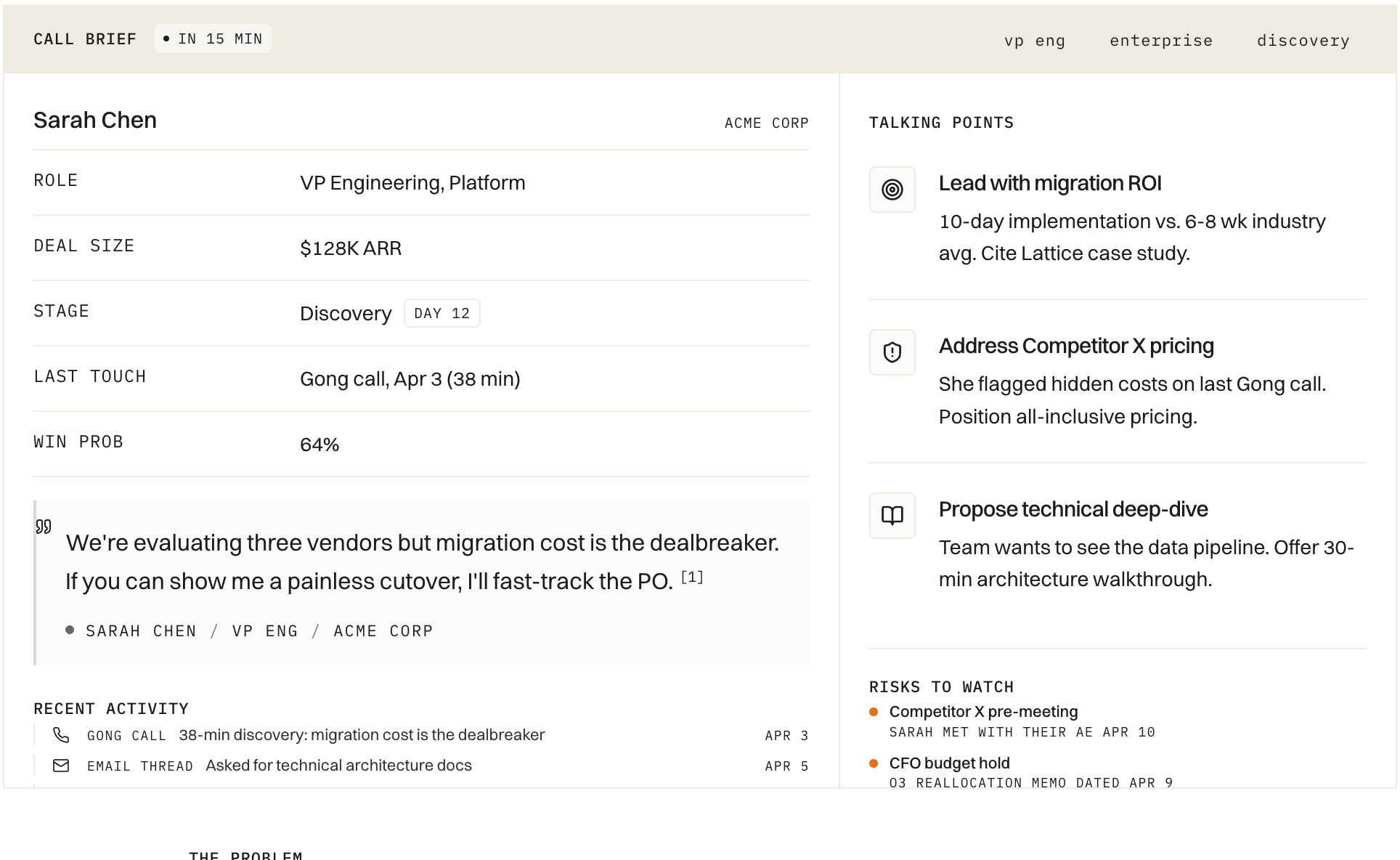 Amdahl call prep — deal briefing with champion and competitor signals